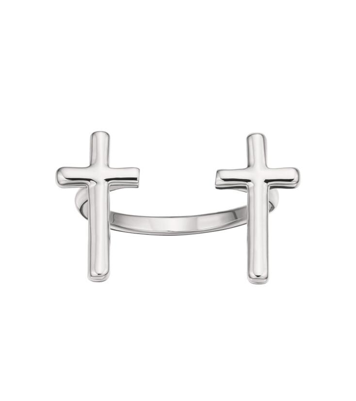 Silver cross open ring