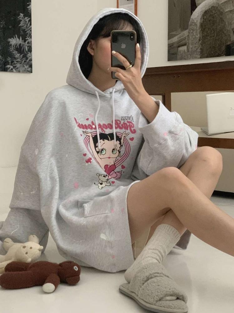 [무료배송] JKICHI 제이키치 XXL 오버핏 원피스 기장 베티붑 후드티