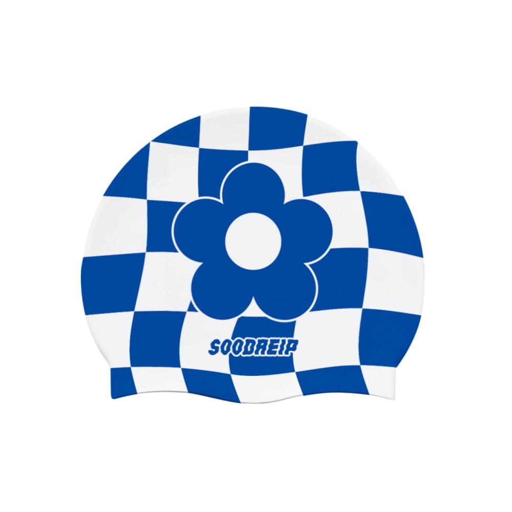 수대입 웨이브 체크 플라워 블루 수영모자