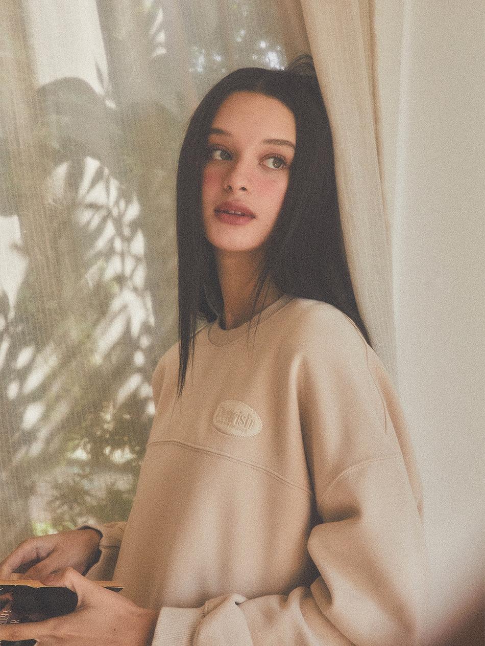 Beige Vintage Logo Embroidery Sweatshirt