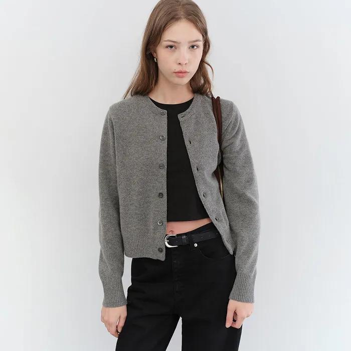 UNISEX CREWNECK KNIT CARDIGAN MELANGE GREY_UDSW5C101G2