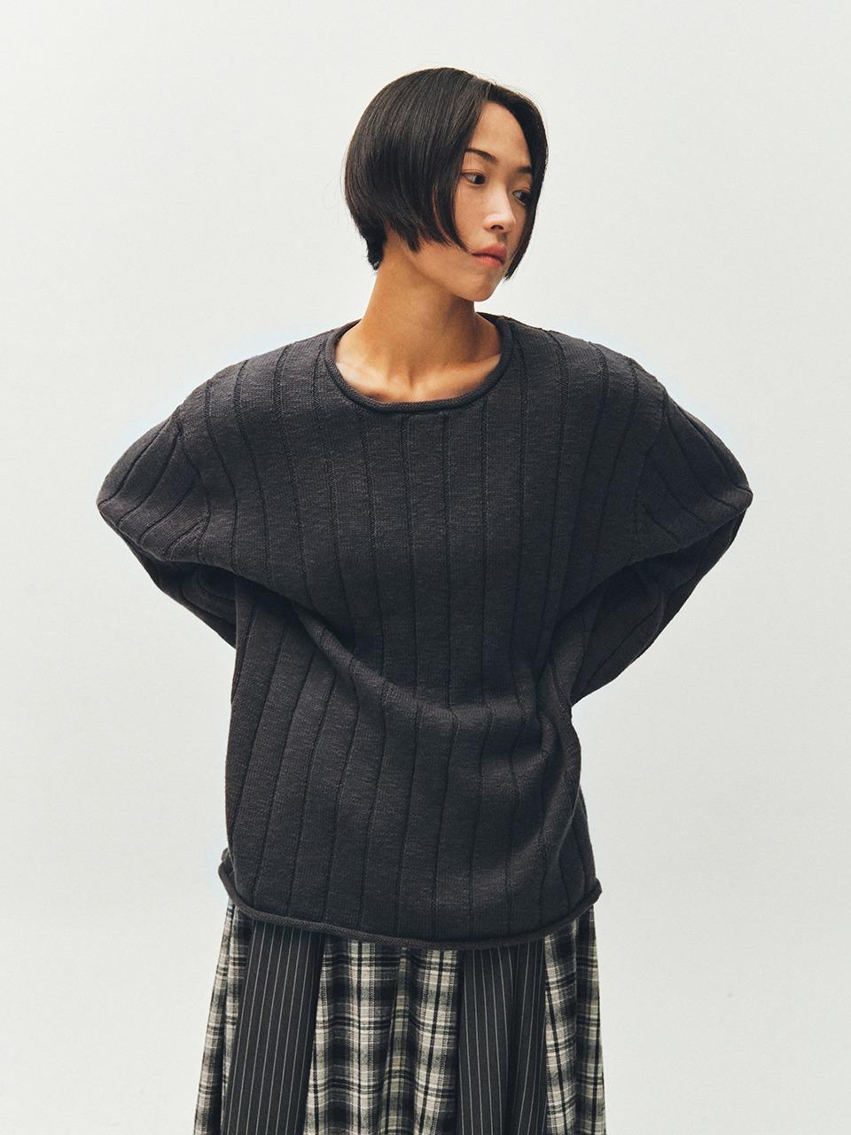 [PLZPROJECT]STRUCTURED RIBBED KNIT, CHARCOAL