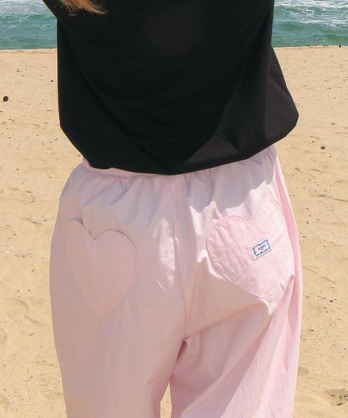 BACK HEART STITCH POCKET BANDING PANTS SOFT PINK