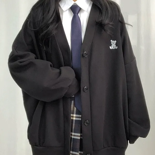 [빅사이즈/오버핏] 댕댕이 자수 오버 가디건 💘리뷰극찬 학생가디건 봄가디건 귀여운가디건 교복가디건 오버핏가디건 빅사이즈 캐릭터가디건 학생아우터 교복아우터 봄옷 봄신상 봄아우터