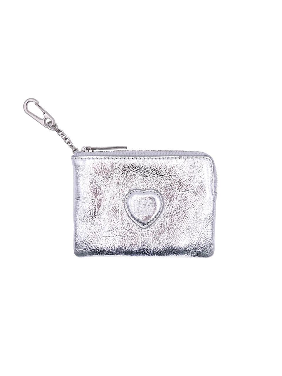 HEART ZIPPER WALLET_silver crinkle