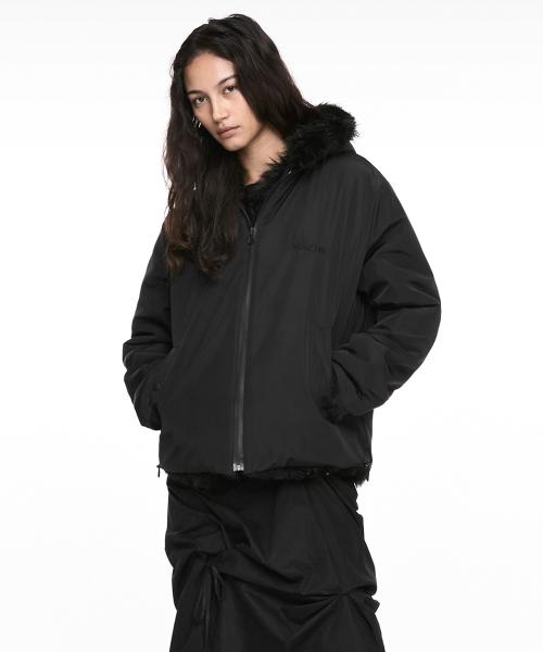 REVERSIBLE HOODIE FAUX FUR JACKET BLACK