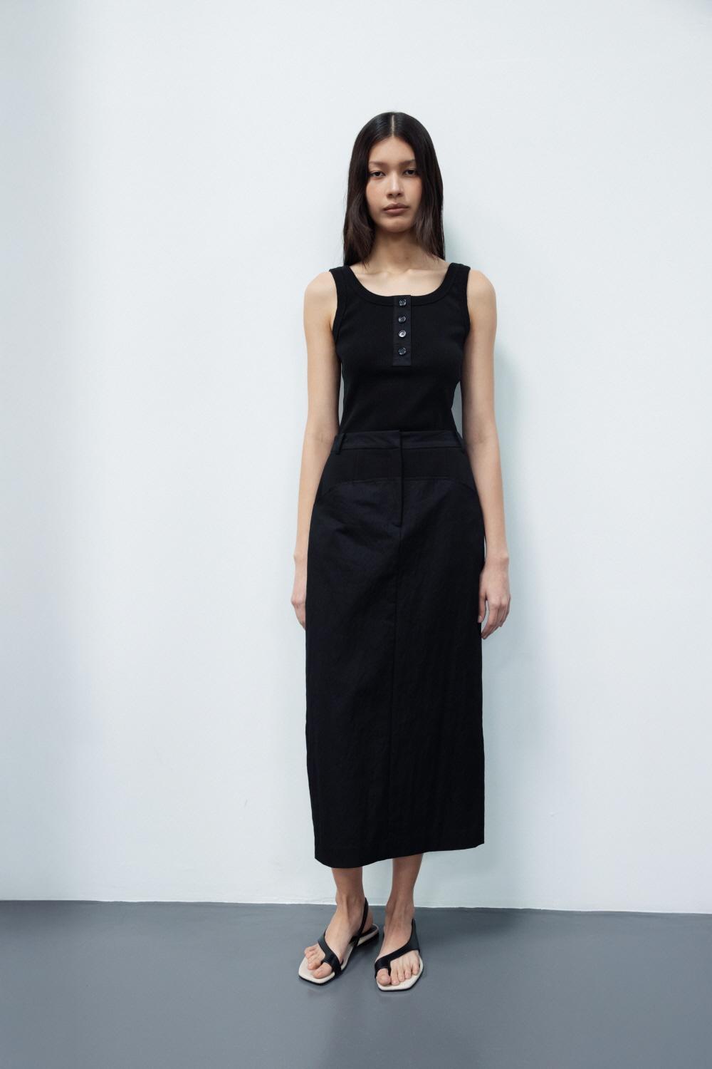 RIBBED BLEND LONG SKIRT (BLACK)