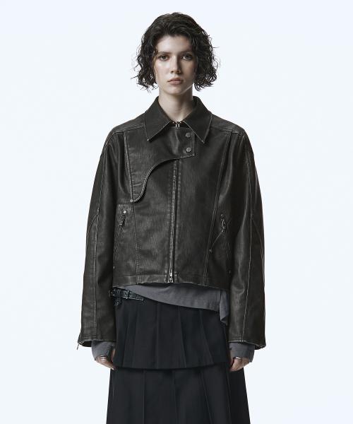 Vintage Washed Leather Jacket [ Dark brown ]