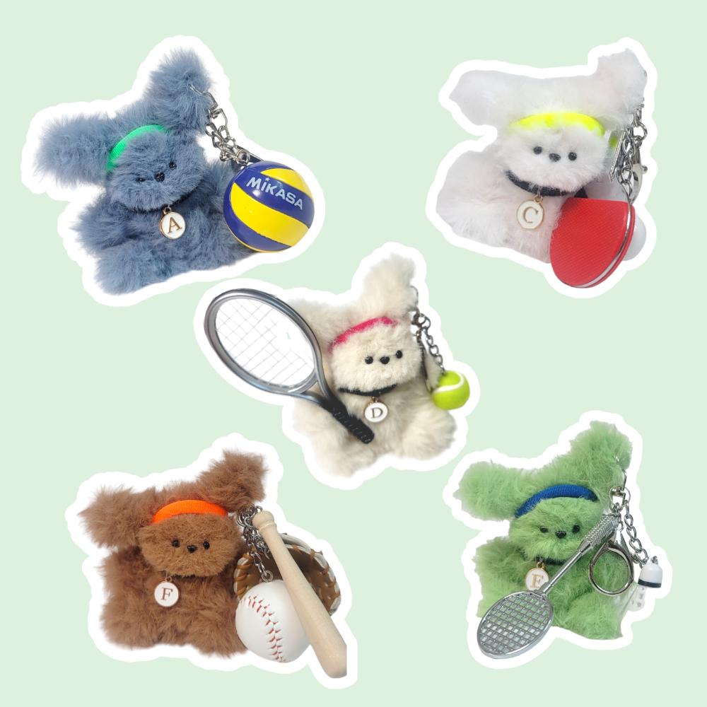 이니셜 목걸이 포함 귀여운 토끼 모루 키링 인형 야구 응원 배드민턴 축구 테니스 여자 남자 친구 생일 우정 커플 학생 선물
