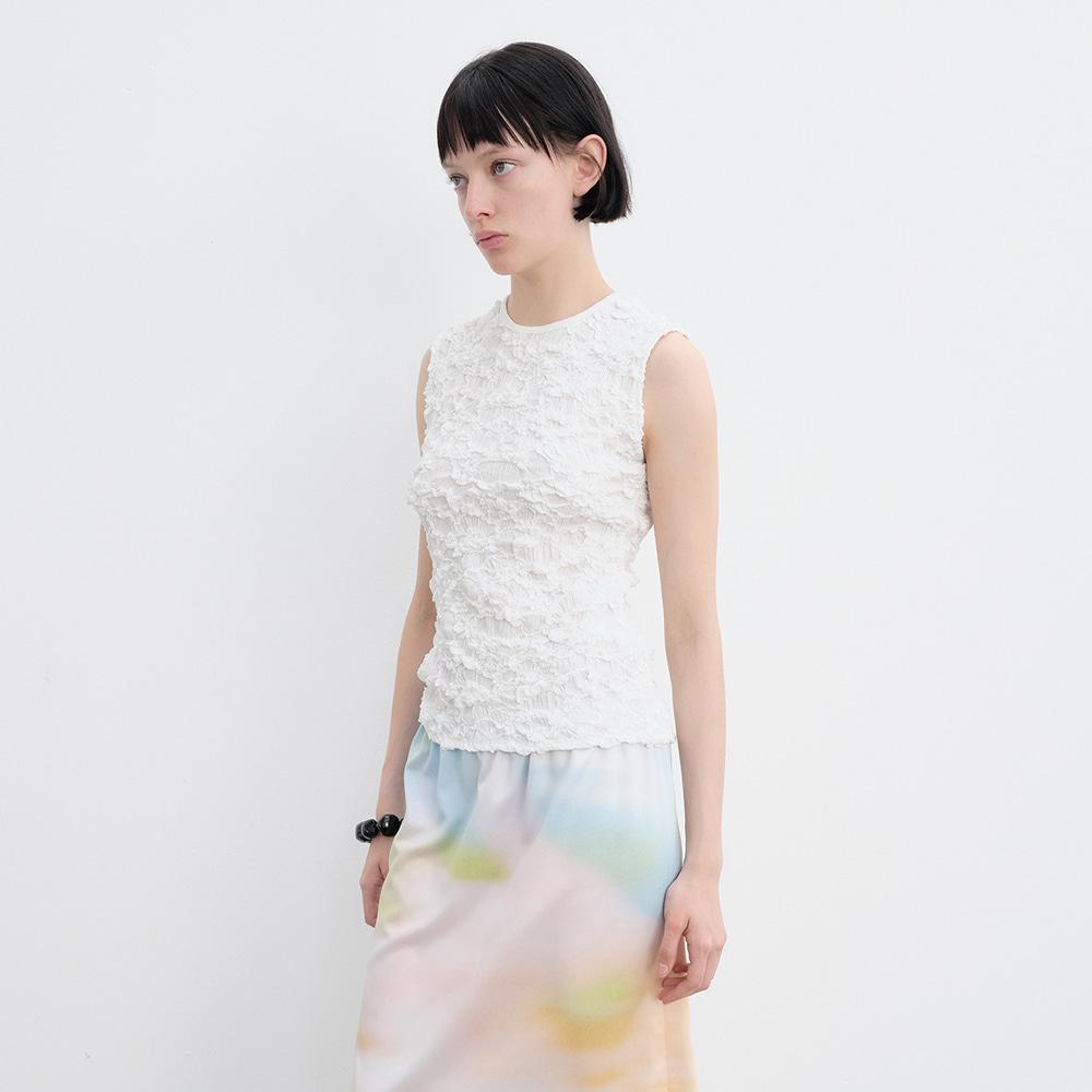 Crinkle Sleeveless Top (White)