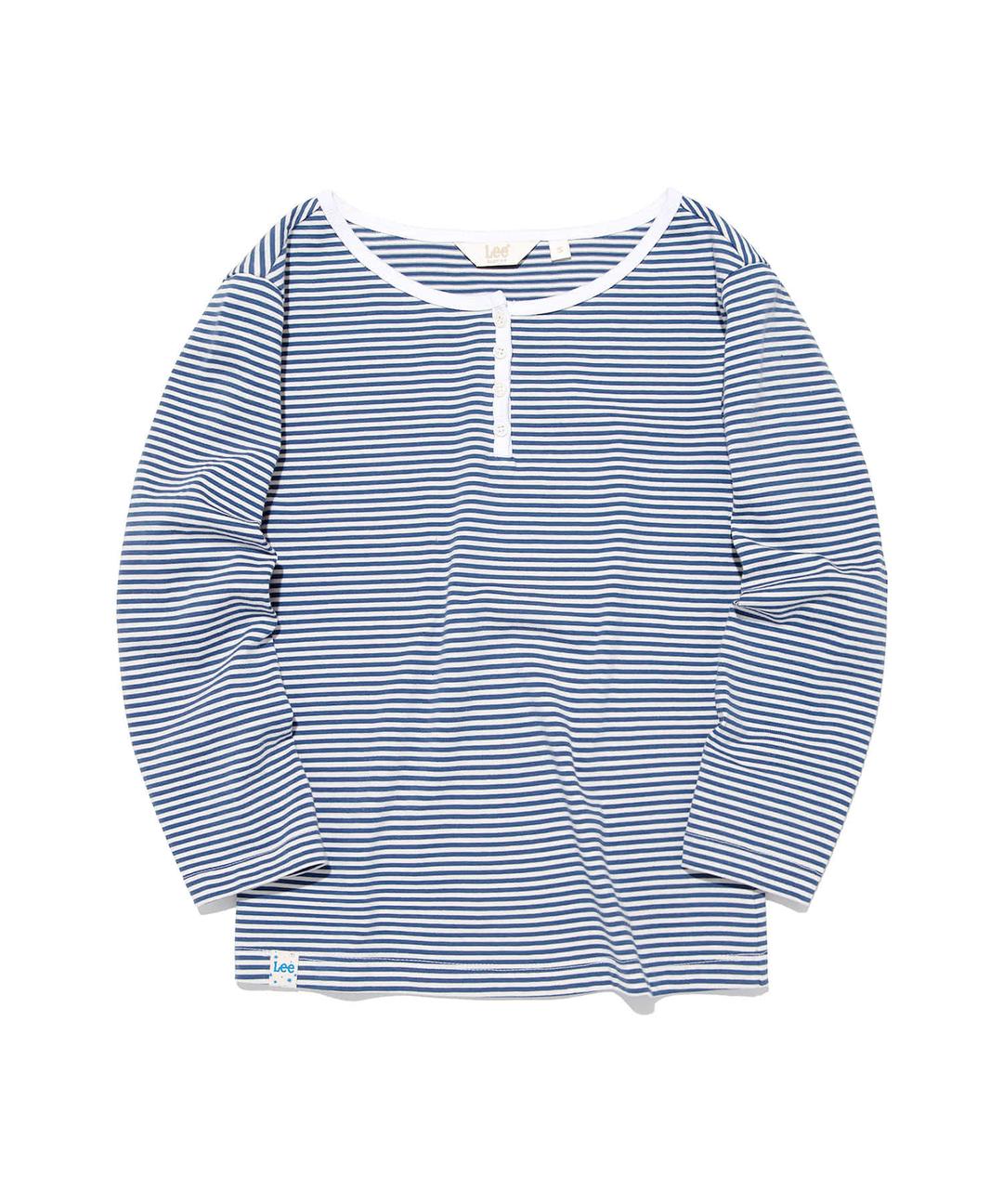 우먼 버튼업 헨리넥 3/4 티셔츠 블루