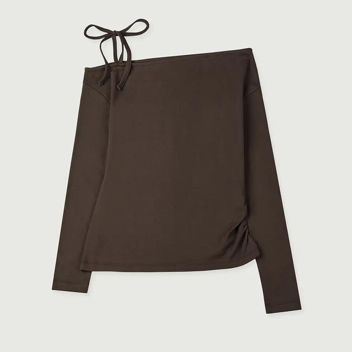 Off shoulder long sleeves_brown