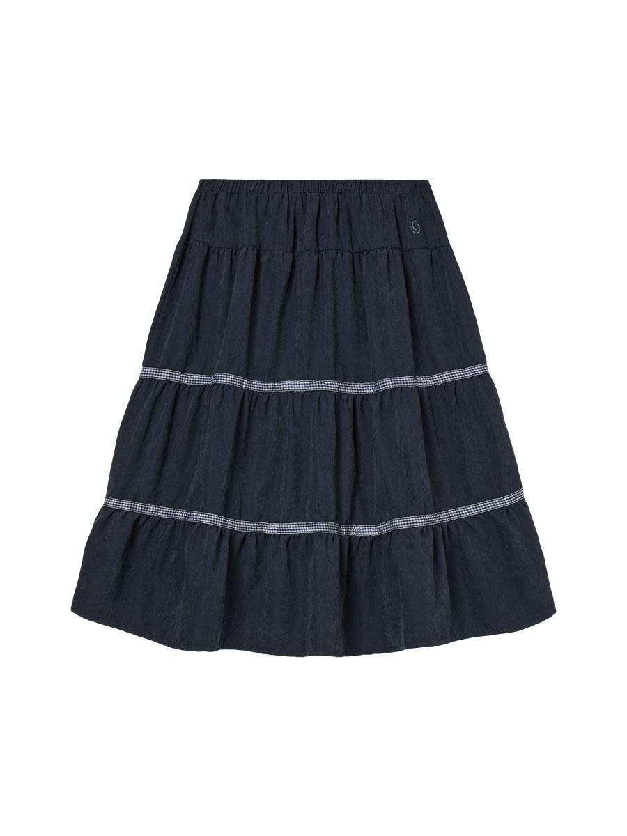 [aeae] CHECK MIDI TIERED SKIRT - NAVY