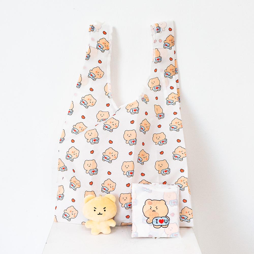 망그러진 곰 햄터 접이식 휴대용 화이트 장바구니 시장 마트 에코백 숄더백