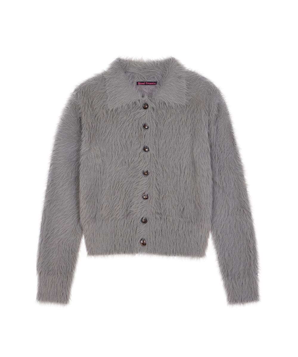 Fur Collar Button Cardigan [Gray]