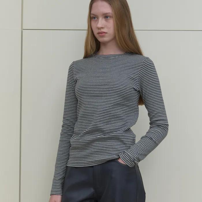 STRIPE LONG SLEEVE T-SHIRT_GREY/CHARCOAL