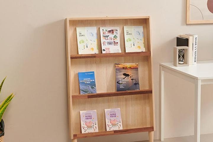 학원 책방 1인가구 감성 3단 원목 매거진랙(77cm) 소식지 진열대 꽂이 렉 책자