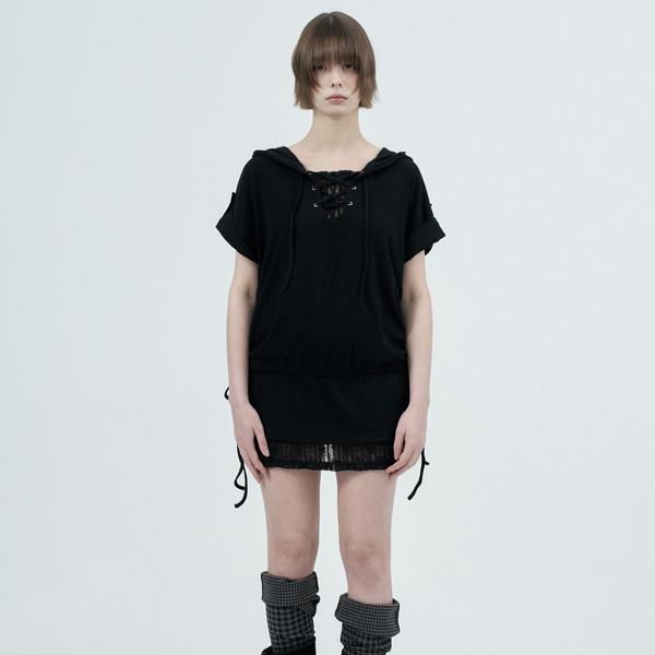 eyelet lace hood op / black
