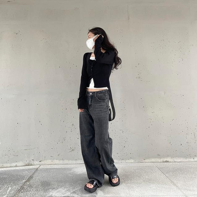 150 wide black denim pants 흑청 데님 일자 와이드 팬츠 (S,M,L)