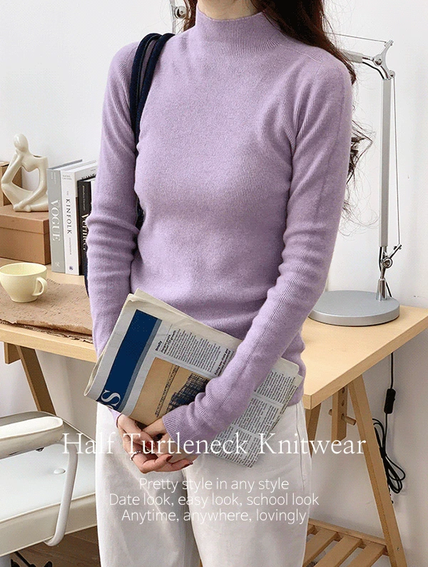 [레이어드쵝오👏] 폰트 반목폴라 니트 KT6557겨울 하이넥 기본 베이직 슬림핏 레이어드 크롭 숏 이너 하객룩 연말룩 모임룩 크리스마스룩 울