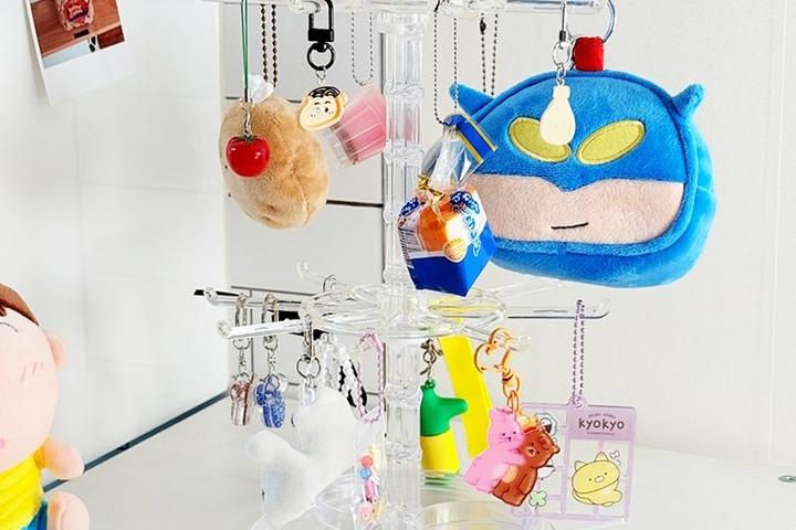 투명 회전 키링 진열대 2size 아크릴 키링 보관함 악세서리 거치 정리대