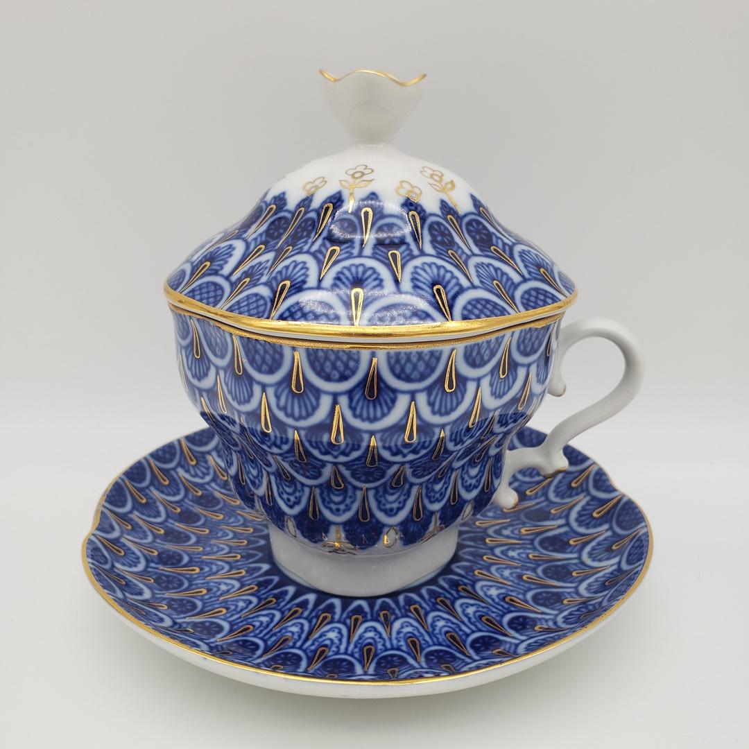 [앤틱]로모노소프 포겟 미 낫 뚜껑있는 찻잔 겸 커피잔