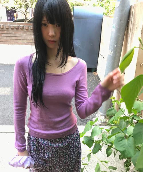(Vintage)Deep U Neck Long Sleeve T(Violet)