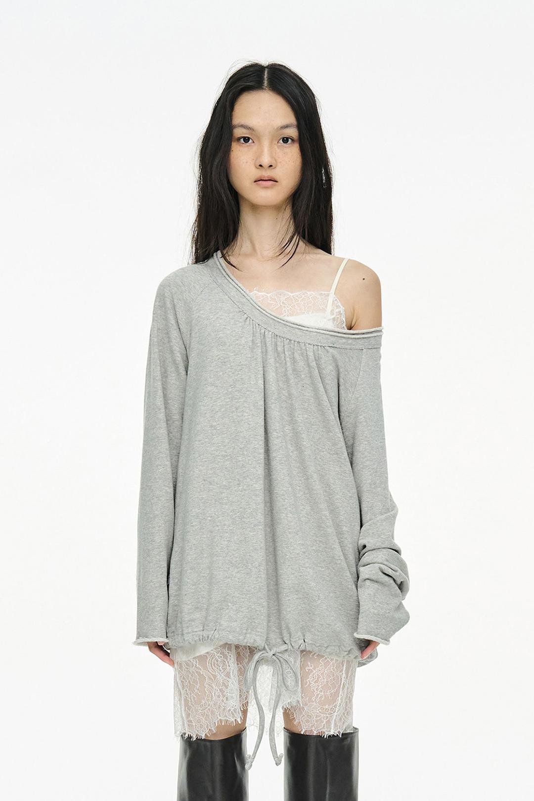 [EXCLUSIVE] ROUND HEM STRING TOP _ GRAY