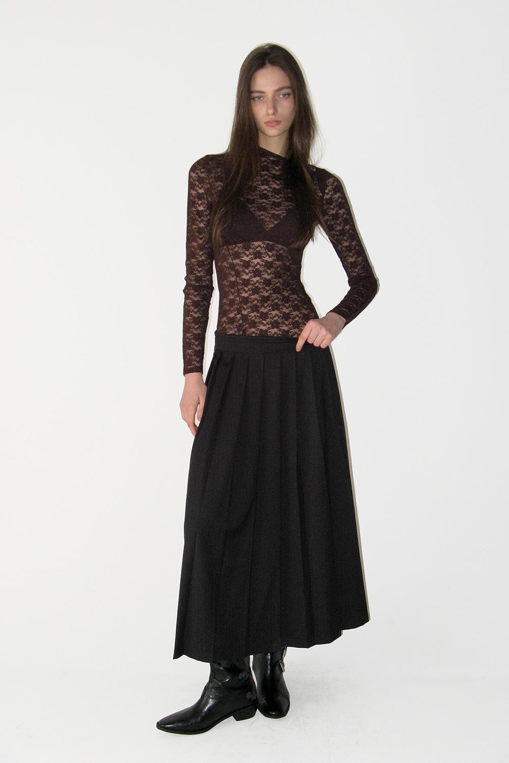 Layered Pleats Maxi Skirt, BLACK