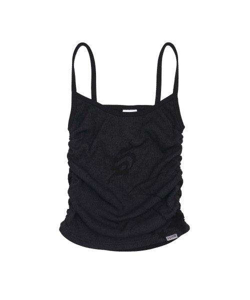 Sides Shirring Sleeveless Top Black