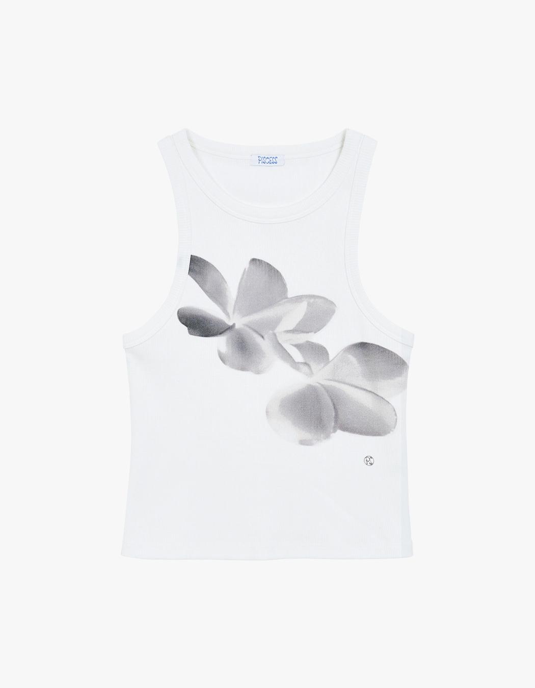 Flower Sleeveless Top - Grey
