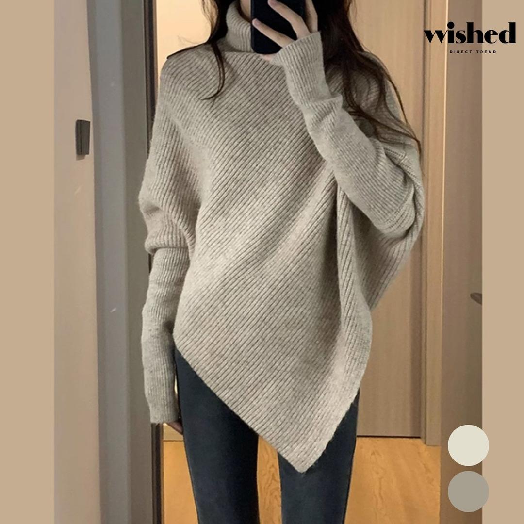 폴라넥 사선 언발 페미닌 긴팔 니트 (WIADNT011)