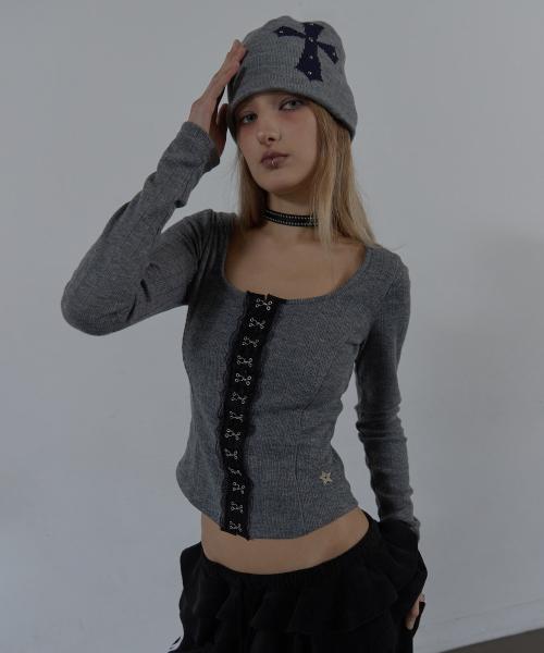 HOOK LONG SLEEVE TOP / CHARCOAL