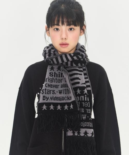 스트라이프 스타 머플러 [블랙]