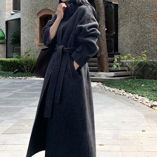 디어먼트 [🔥시즌오프40%][+탈부착내피/롱코트/발마칸코트/직진배송][MNLB] 발마칸 헤링본 알파카 히든 핸드메이드 롱 코트