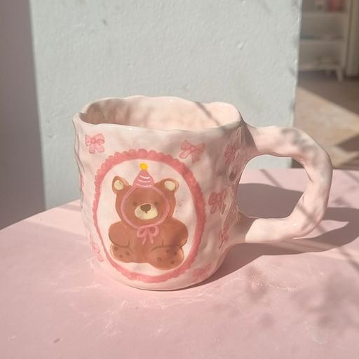 와일드 곰돌이 리본 머그컵