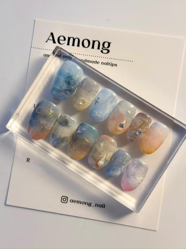 [수제네일팁/고퀄리티] 해질녘 물결구름