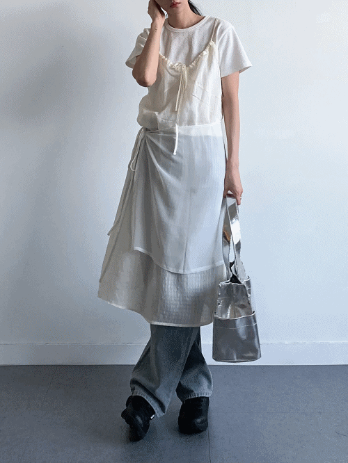 올더 코팅 시스루 레이어드 롱 원피스