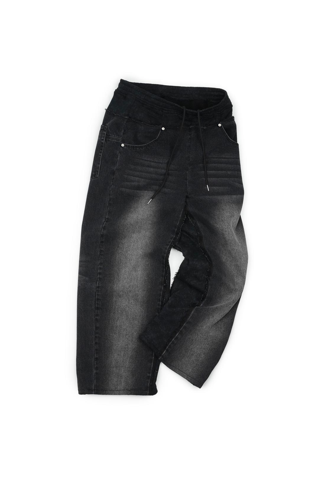 Yiyae Layered Cut-up Denim Pants Black
