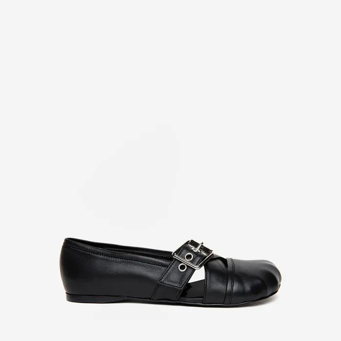 ANIMAL CROSS BUCKLE FLATS BLACK