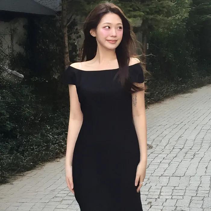 [CL-A/29단독] Tulip off shoulder mermaid long dress - black