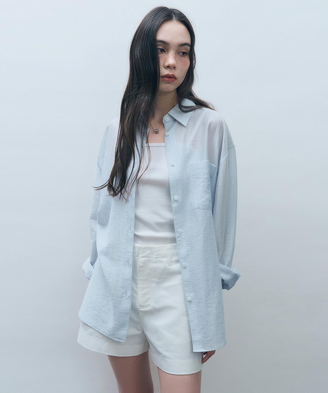 몽돌 텐셀 시스루 루즈핏 셔츠 스카이블루 MDSH019SKYBLUE