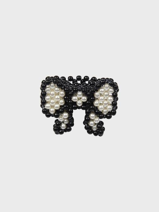 BEADED PEARL BOW RING (BLACK)