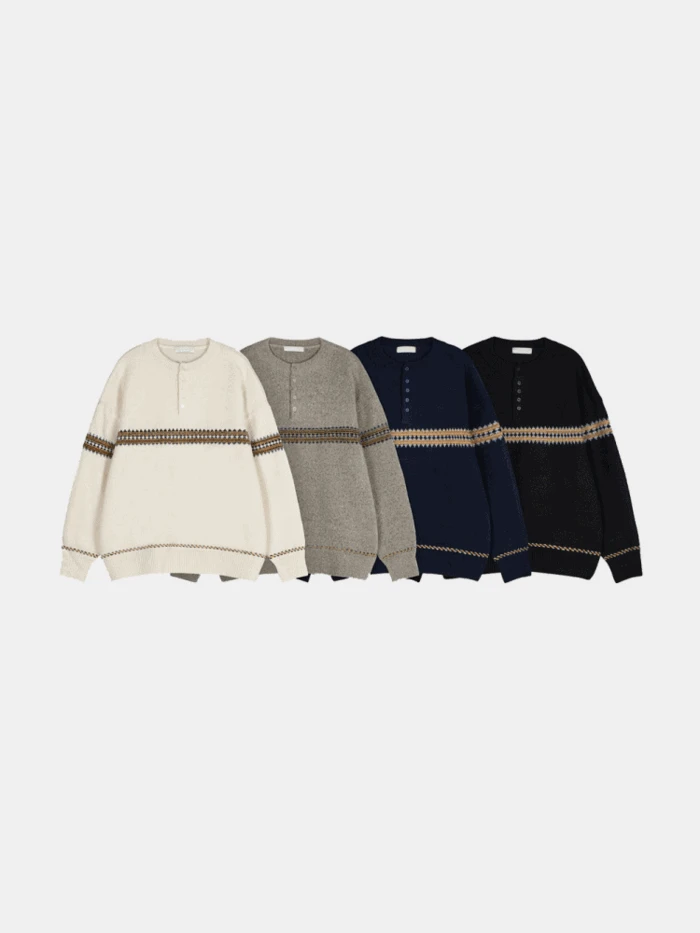 [당일발송] 프렌치 노르딕 헨리넥 Knit (4colors)