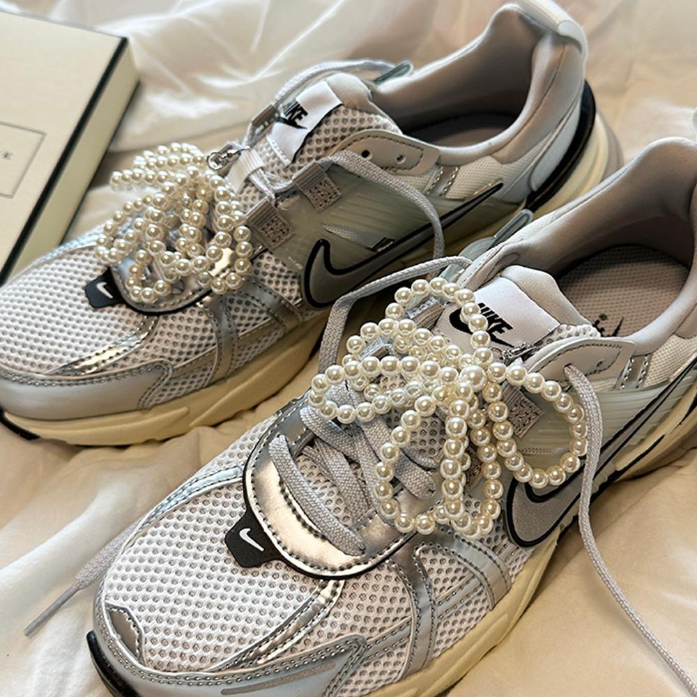 트리플 리본 진주 장식 신꾸 고리 슈즈 운동화 꾸미기 커스텀 세트 슈레이스 신발
