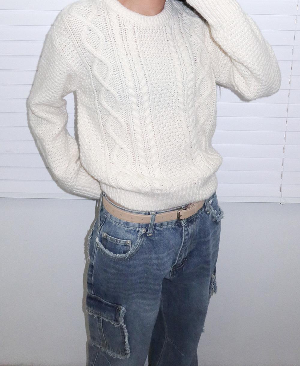 케빈 라운드 꽈배기 케이블니트