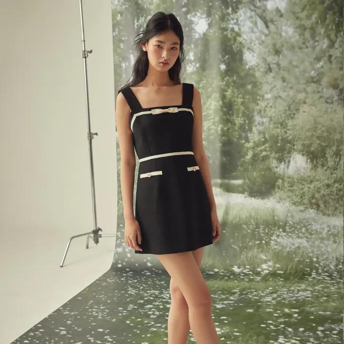 RIBBON LINE SLEEVELESS DRESS - BLACK