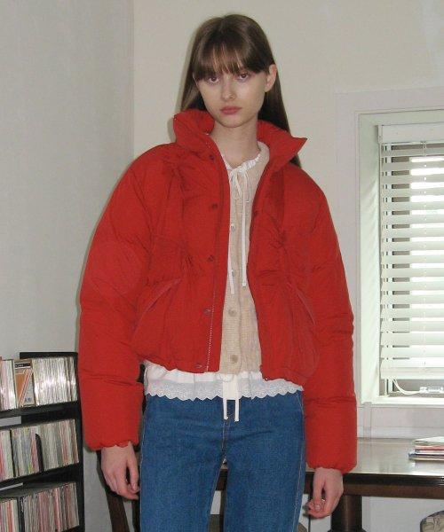 RIBBON DETAIL PUFFER JACKET (RED)