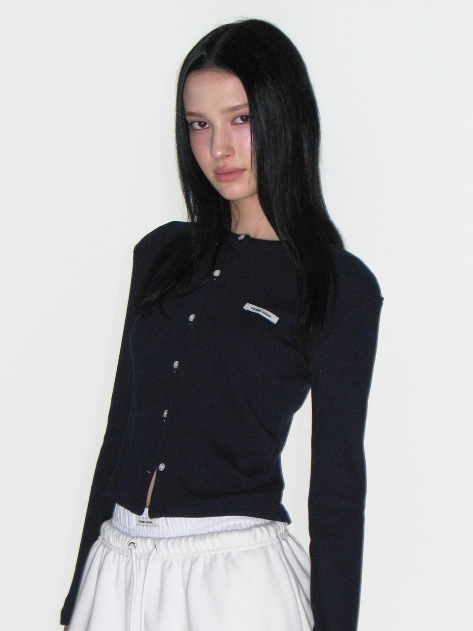 KNIT STUD BUTTON CARDIGAN_NAVY