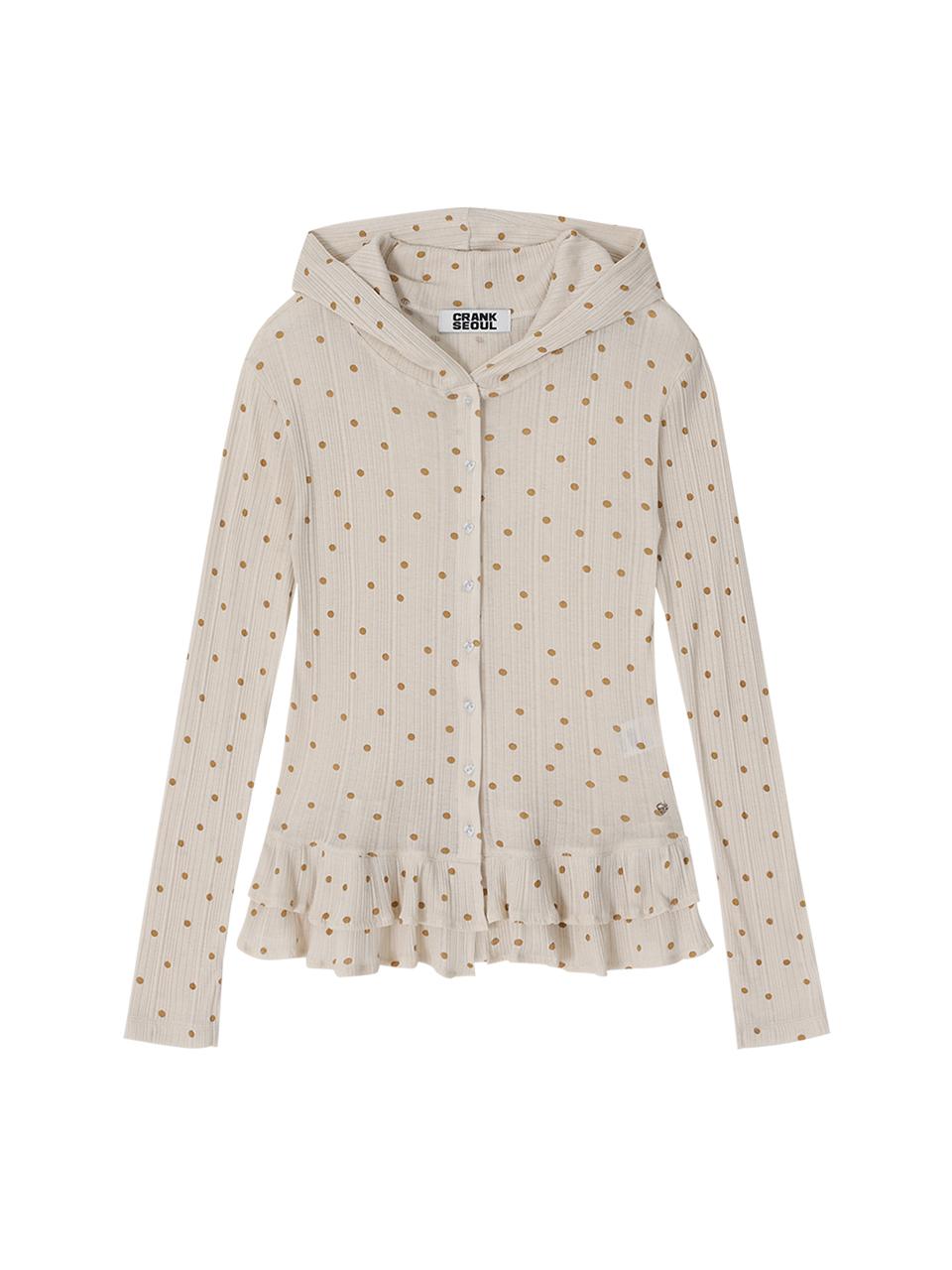 DOT FRILL SHEER HOOD CARDIGAN_BEIGE